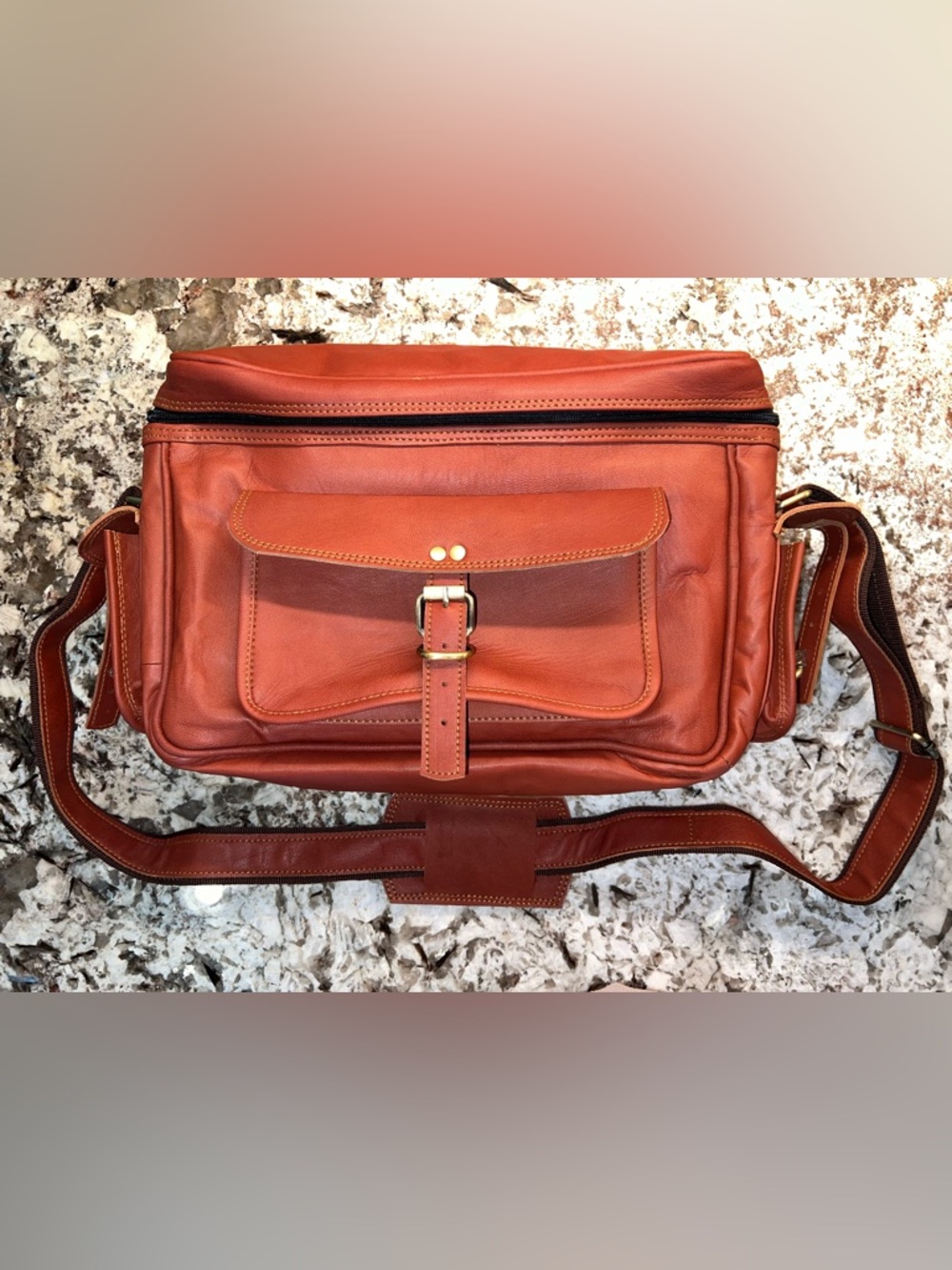 14” Leather Camera Bag in Cognac Brown